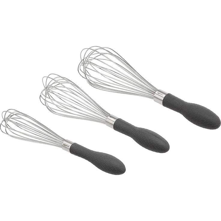 AmazonBasics – Schneebesen-Set aus Edelstahl, Grau, 3 Stück