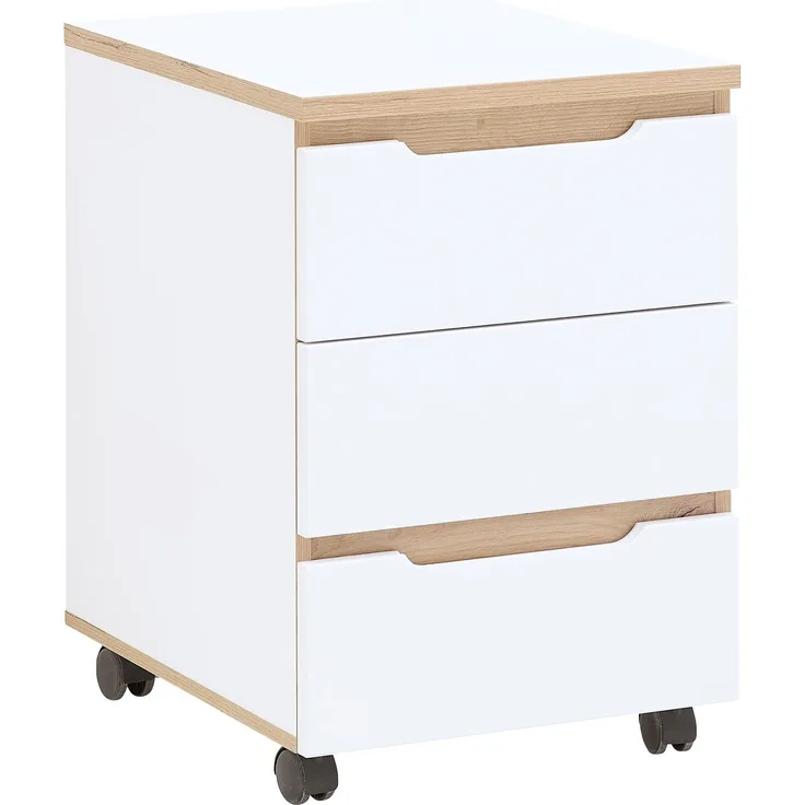 Rollcontainer >Memphis< in Weiß / Artisan Eiche Dekor - 45x66x55 (BxHxT)