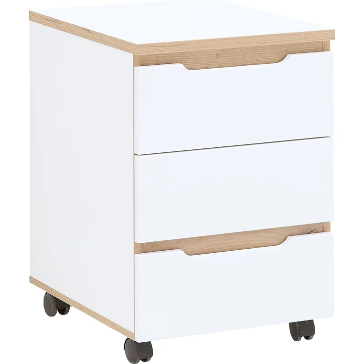 Rollcontainer >Memphis< in Weiß / Artisan Eiche Dekor - 45x66x55 (BxHxT) – Bild 1