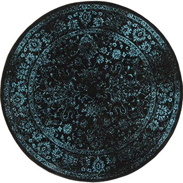 Safavieh Runder Teppich 183 cm Rund - Adirondack Collection - Transitional Design, Schwarz & Petrol, Pflegeleichte Synthetikmischung, Ideal für Wohnzimmer, Schlafzimmer, Büro – Bild 2