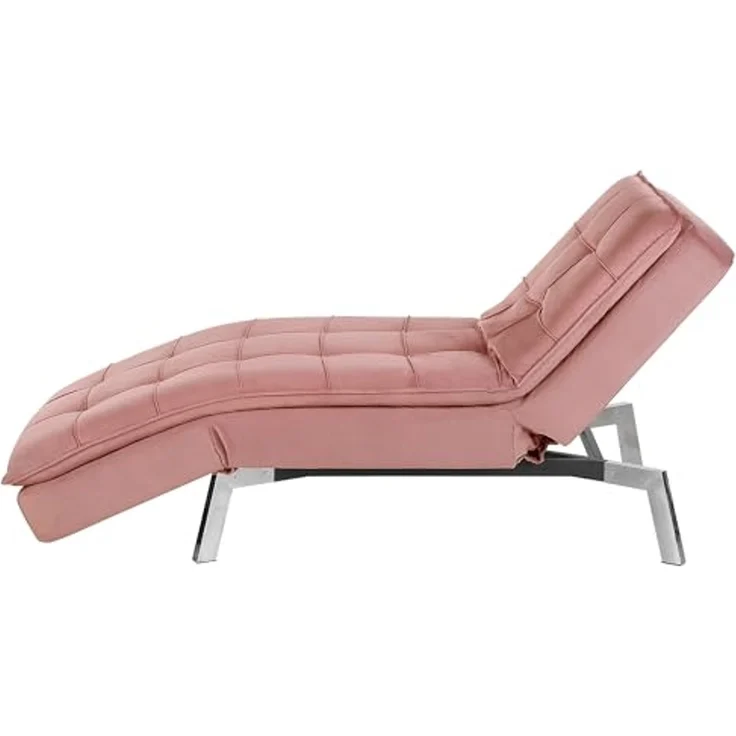 Chaiselongue Samtstoff rosa verstellbar LOIRET – Bild 4
