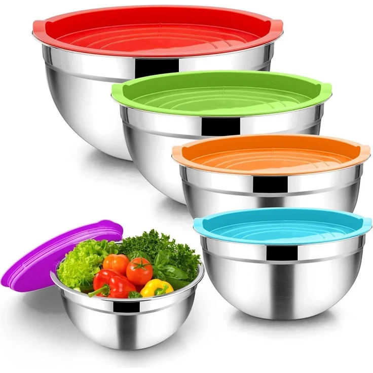 Homikit Edelstahl Rührschüssel Set 5 Stück mit Deckel für Küche 4.5 L / 2.7 L – Bild 1