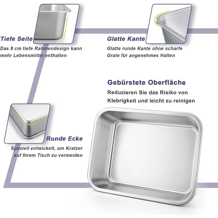 Homikit Edelstahl Auflaufform Set Rechteckig Kuchenform 27x21x8cm – Bild 3