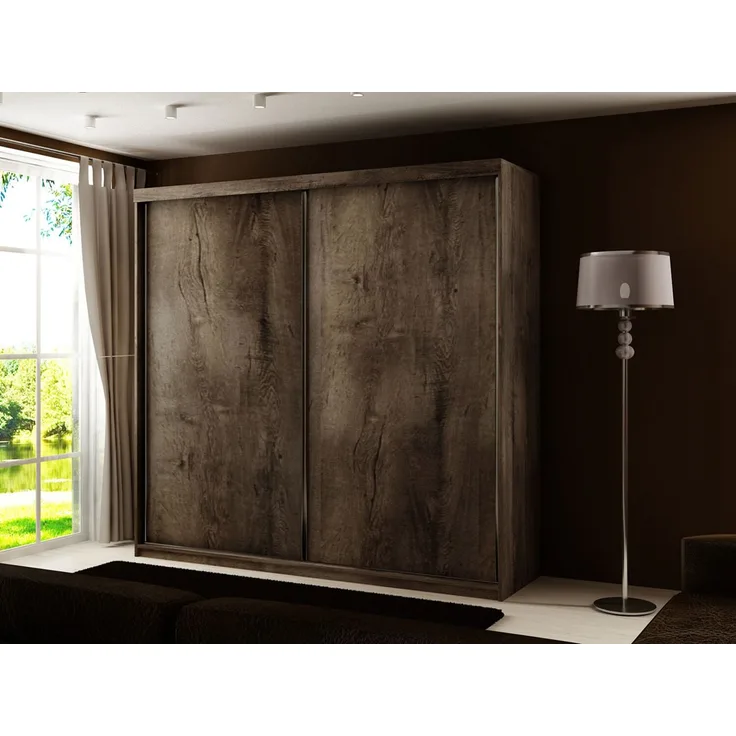 Kleiderschrank Toplo 25/200, mit Blauer LED Beleuchtung, Farbe: Esche Dunkel
