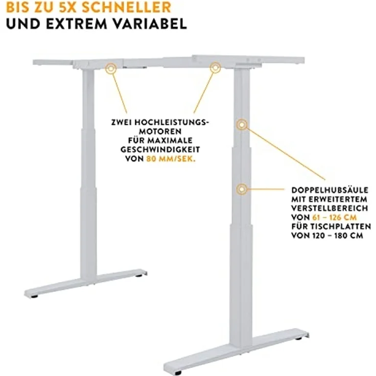 boho office® Basic Line - ultraschneller 80 mm/sek. elektrisch stufenlos höhenverstellbarer Schreibtisch in Weiß mit Memoryfunktion, Touchscreen und fortschrittlichem Kollisionsschutz – Bild 4