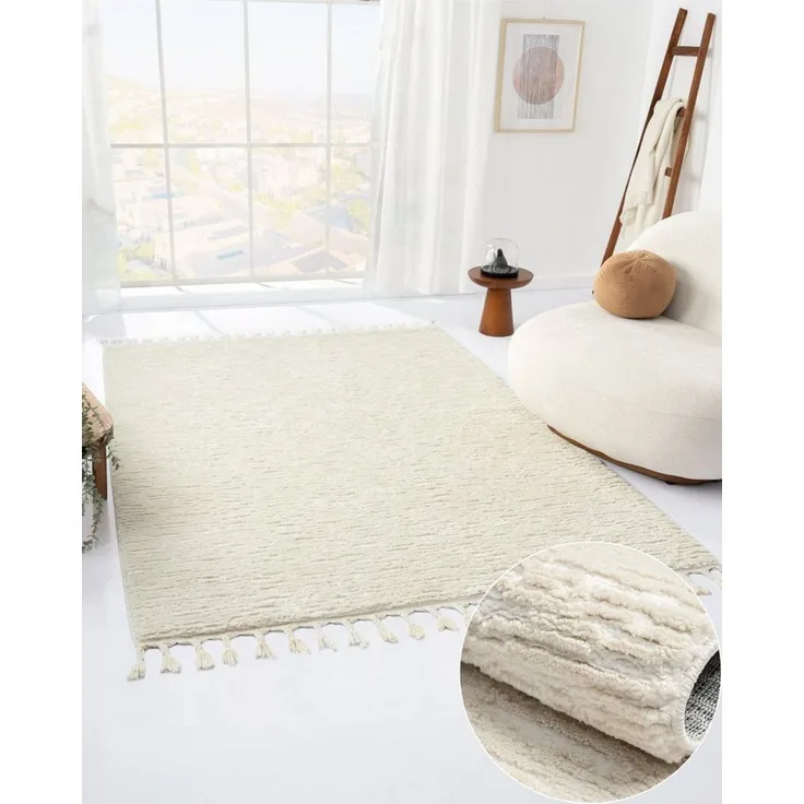 Wohnando Teppich MY-RUG Liv, Hochflor-Teppich 200x140 cm, Rechteckig, Höhe: 20 mm, 3D-Design, im Boho-Stil, Moderner Fransen-Teppich