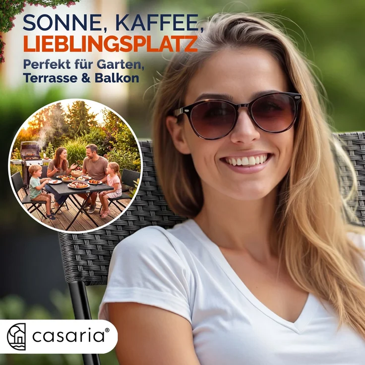CASARIA® Polyrattan Klappstuhl 4er Set Anthrazit leicht – Bild 6