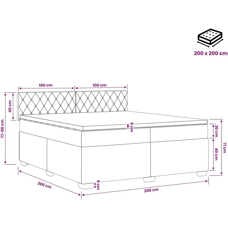 vidaXL Boxspringbett mit Matratze Dunkelgrau 200 x 200 cm Samt 3450777 – Bild 11