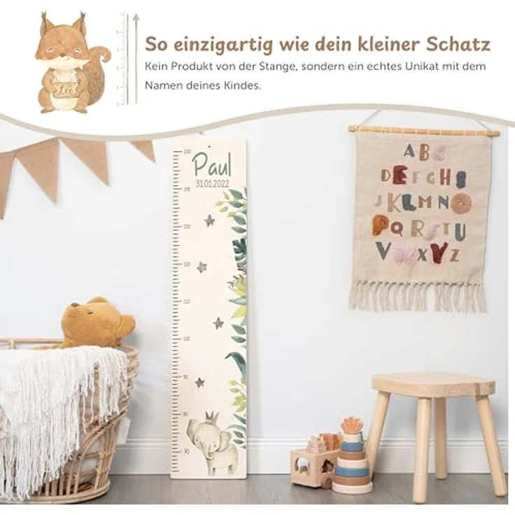 KIDSMOOD - Messlatte Kinder Holz personalisiert Mit Namen für Baby- & Kleinkinderzimmer - Messlatte als Kinderzimmer Wand-Dekoration & Weihnachtsgeschenke Kinder & Babys zum Geburt - Skala 70-140cm – Bild 3