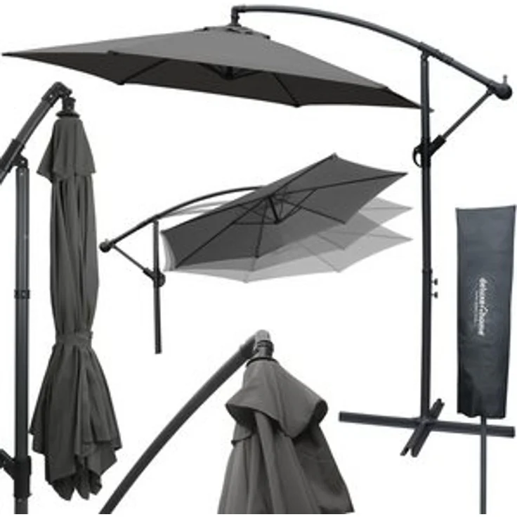 deluxe4home Sonnenschirm Ampelschirm Ø270 cm mit Ständer & Schutzcover I Terrassenschirm, Mit Handkurbel – Bild 6