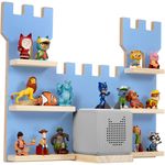 tectake® Holz Regal mit Magnetstreifen für Wand Montage, Tonieregal, Wandregal für's Kinderzimmer, Aufbewahrung Musikbox, für Tonies Tonie Hörfiguren und Toniebox - blau