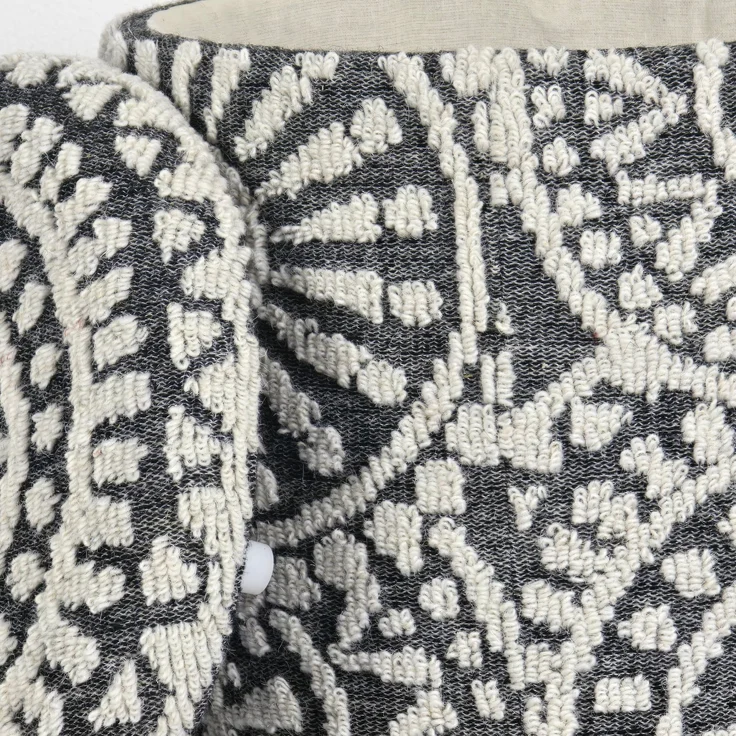 Sitzhocker rund Ø40x45cm Wolle Grau-Creme mit Stauraum Boho Design – Bild 5