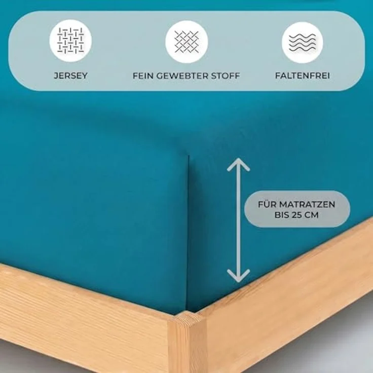 Buymax Spannbettlaken 120x200 cm Baumwolle 100% Spannbetttuch Bettlaken Jersey, Matratzenhöhe bis 25 cm, Farbe Petrol – Bild 3