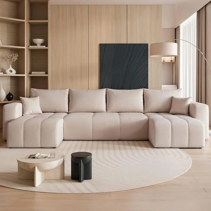 U-förmiges Ecksofa (inkl. Schlaffunktion und Bettkasten) für das Wohnzimmer – Bild 2