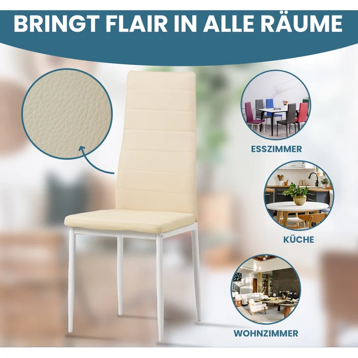 Albatros Esszimmerstühle MILANO 6er Set, Beige - Polsterstuhl mit Kunstleder-Bezug, Modernes Stilvolles Design am Esstisch - Küchenstuhl oder Stuhl Esszimmer mit hoher Belastbarkeit 110kg – Bild 3