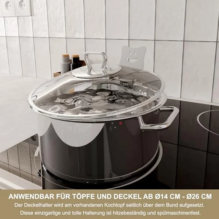 KDR Produktgestaltung Kochtopf Topfdeckelhalter Überkochschutz Deckel Halter Heber Ablage Kochlöffel, (1-tlg), 1x Halter – Bild 4