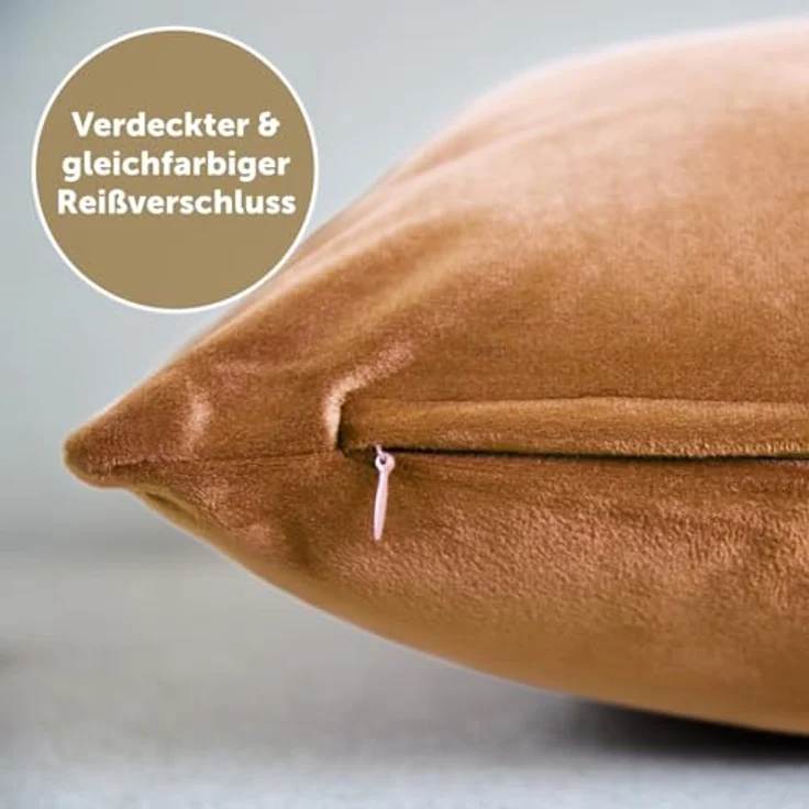 Blumtal Kissenbezug 2er Set - dekorativer Samt Kissenbezug mit verstecktem Reißverschluss, Kissenhülle für Zierkissen, waschbar – Bild 5