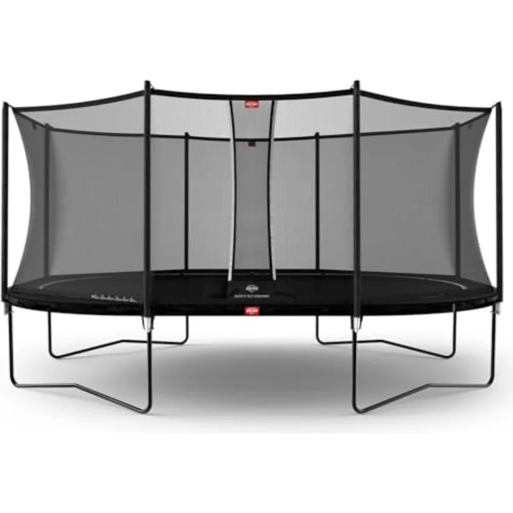 Berg Trampolin Grand Favorit, ovales Trampolin 520 cm x 345 cm mit Sicherheitsnetz Comfort in schwarz, Goldspring-Solo-Federn, stabiler Rahmen, korrosionsbeständig