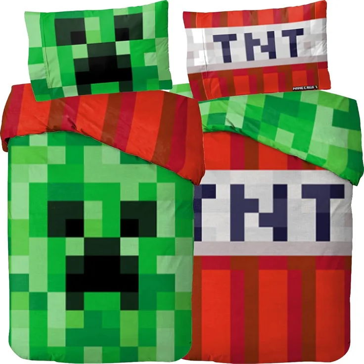 BERONAGE Wendebettwäsche Minecraft Bettwäsche Creeper TNT Biber / Flanell, Baumwolle, 2 teilig, 135x200 + 80x80 cm
