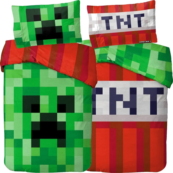 BERONAGE Wendebettwäsche Minecraft Bettwäsche Creeper TNT Biber / Flanell, Baumwolle, 2 teilig, 135x200 + 80x80 cm – Bild 1