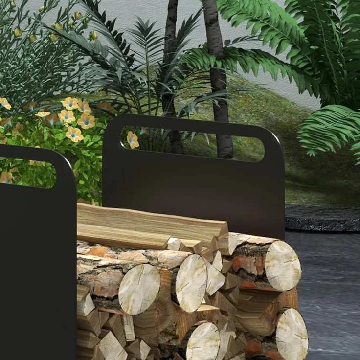 Outsunny Kaminholzregal mit Griffe, BxTxH:36.5x30x90 cm, (Feuerholzregal, 1-St, Brennholzregal), für Outdoor, Indoor, bis 30 kg, Stahl, Schwarz – Bild 9