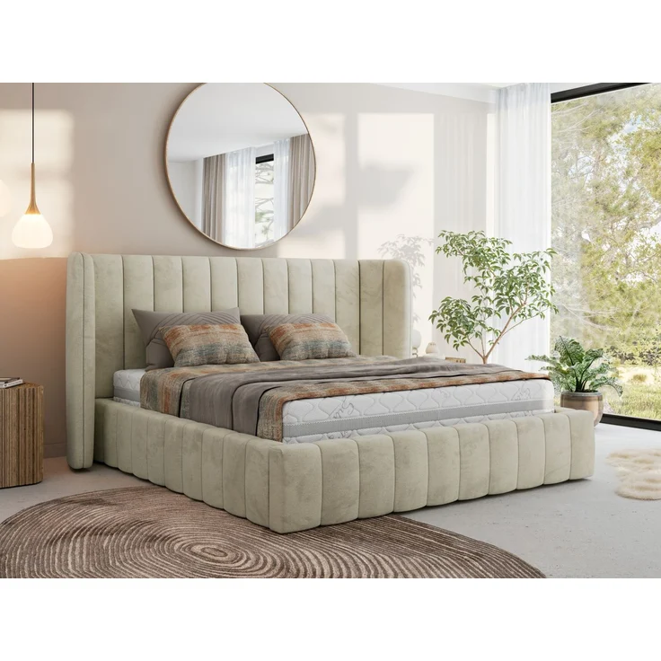Polsterbett GOLETTA CLASSIC 160 x 200 cm mit gepolstertem Kopfteil, stabilem Bettrahmen, Lattenrost und Bettkasten mit Gasdruckfedern, Doppelbett, zeitloses Design Multipocket Matratze Matratze - Beige Velvet - ELORI LUX – Bild 1