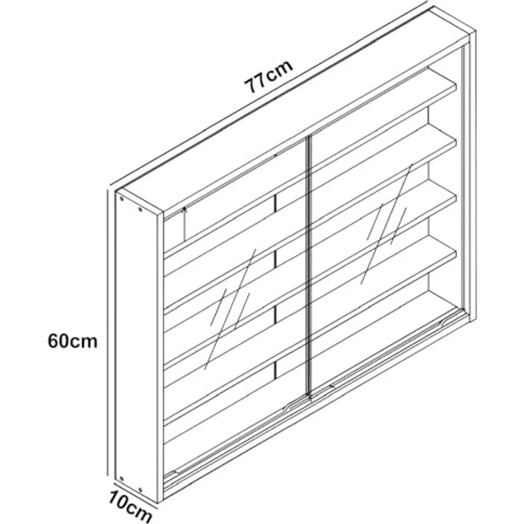 MID.YOU Hängevitrine, Buche, 4 Fächer mit Schiebetüren, 77x60x10 cm, hängend für Wohnzimmer – Bild 4