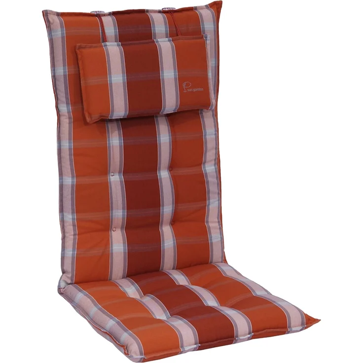 Sun Garden Inco Hochlehner-Auflage Orange-Weiß Kariert 120 x 50 x 7 cm – Bild 1