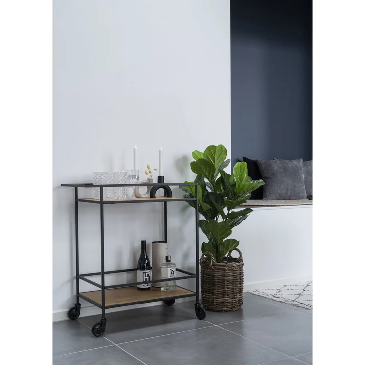 House Nordic Barwagen mit 2 Einlegeböden, Eichenoptik, Gestell schwarz, 68x40x79 cm – Bild 6