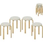 HOMCOM Hocker Stapelhocker Rückenlehnenlose Stapelstühle mit gepolsterter Sitzfläche (Runde Küchenhocker für Esszimmer, Wohnzimmer, 4 St, 40 x 40 x 45 cm), Cremeweiß