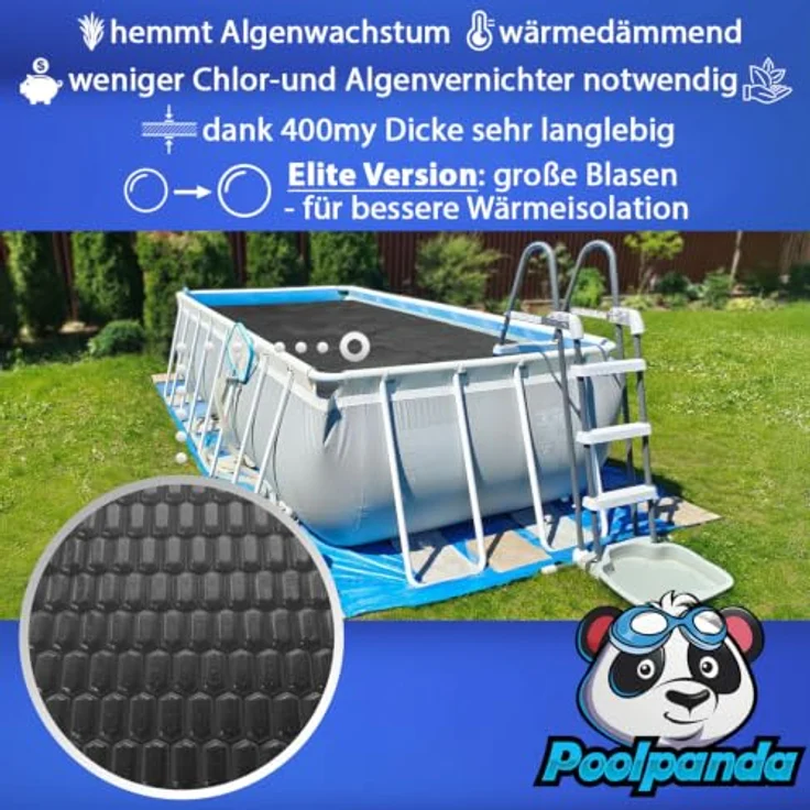 Poolpanda Solarfolie Ø 450x220 cm | Premium | rechteckig | Stärke 400 µm | schwarz | zuschneidbar | Solarplane für Pool – Bild 2