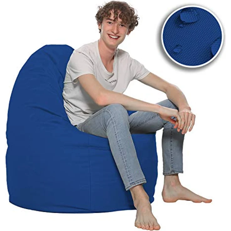 HomeIdeal - Sitzsack XXL Bodenkissen für Erwachsene & Kinder - Geeignet für Gaming oder Entspannen - Indoor wie Outdoor da er Wasserfest ist - mit EPS Perlen, Farbe:Blau, Größe:XXL – Bild 10