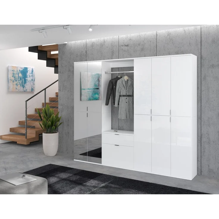 Garderobenschrank mit Spiegel SystemX in weiß Hochglanz 152 x 193 cm – Bild 6