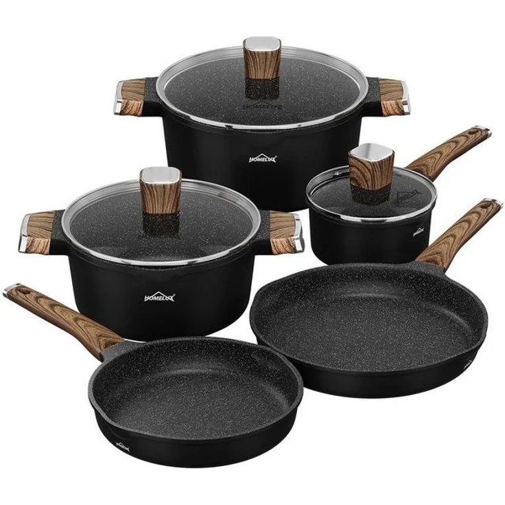 HOMELUX Topf-Set Induktions Töpfe Set mit Antihaftbeschichtung,Holzmaserung, Aluminiumguss, Aluminium (Set, 8-tlg, 24/28cm Pfanne,16cm Milchtopf mit Deckel,24/28cm Kochtopf mit Deckel), für alle Herdarten,Spülmaschinengeeignet – Bild 4