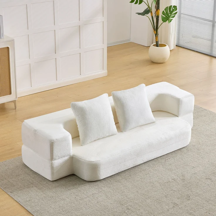 Wohnora-Modernes Design, das in ein Sofa verwandelt werden kann, doppelt verwendbar, keine Montage erforderlich, leicht zu transportieren, geeignet für Wohnzimmer, Gästezimmer, Schlafzimmer usw, weiß,H 42cm x T 190cm x B 102cm – Bild 3