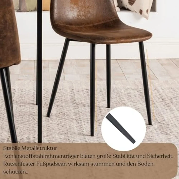 FurnitureR Esszimmerstuhl Set 4er - Braunes Veloursimitat, Bequem gepolstert, Kreuzfuß Metall, Moderne Essstühle für Küche & Tisch – Bild 6