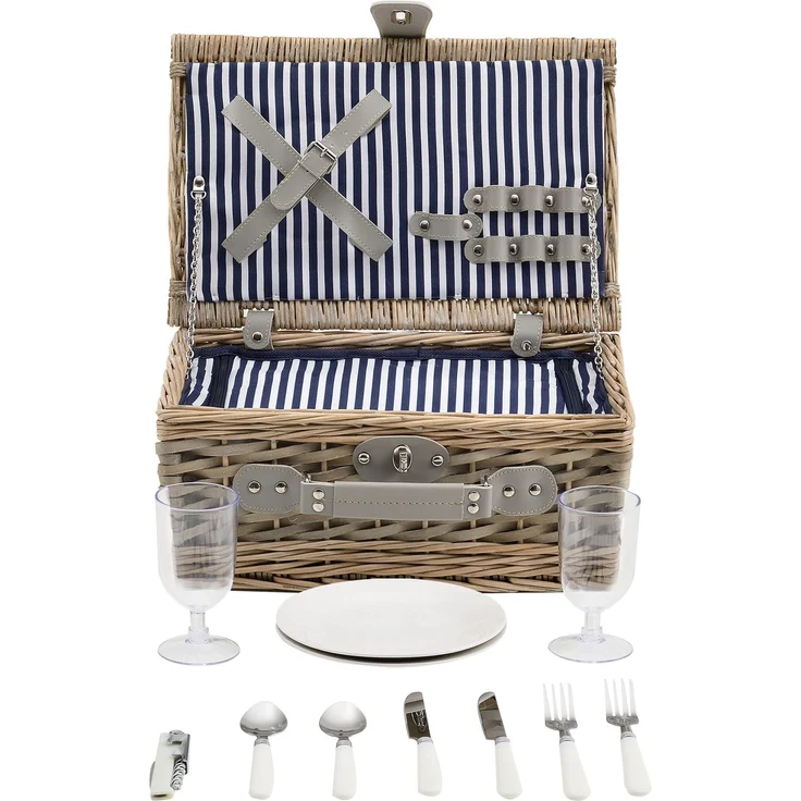 Picknickkorb mit Besteck-Set für 2 Personen Blau/Weiß casa. pro – Bild 5
