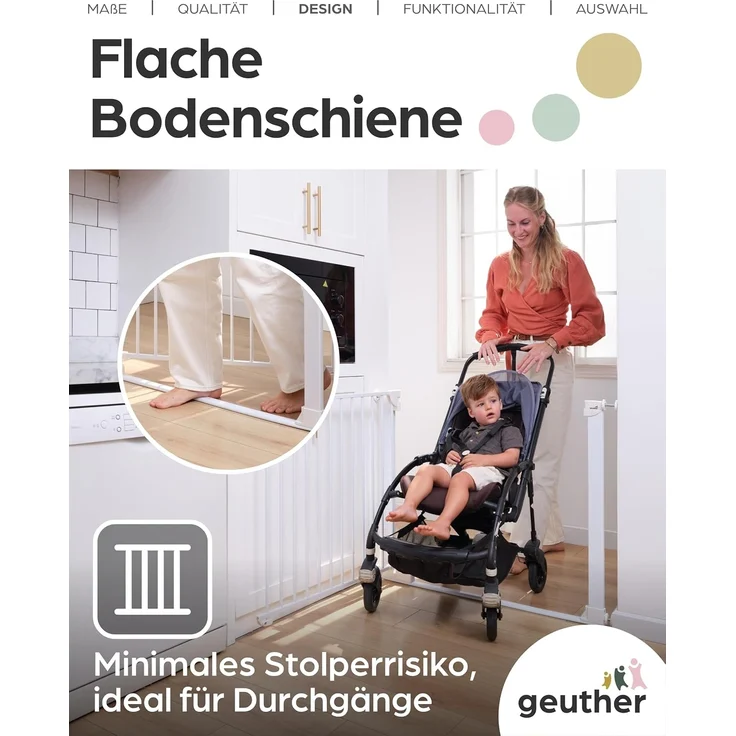 Geuther Türschutzgitter Easylock Flatstep Weiß I Treppenschutzgitter zum Klemmen oder Bohren I Breite 104-111 cm I Türschutz für Ihr Baby & Haustier I Kinderschutzgitter beidseitig öffnend – Bild 4