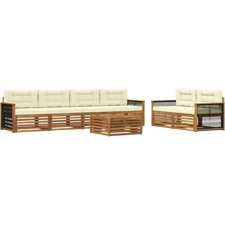 vidaXL Outdoor-Sofagarnitur 7 stk. 6-Sitzer Natur und Creme 3383053 – Bild 2