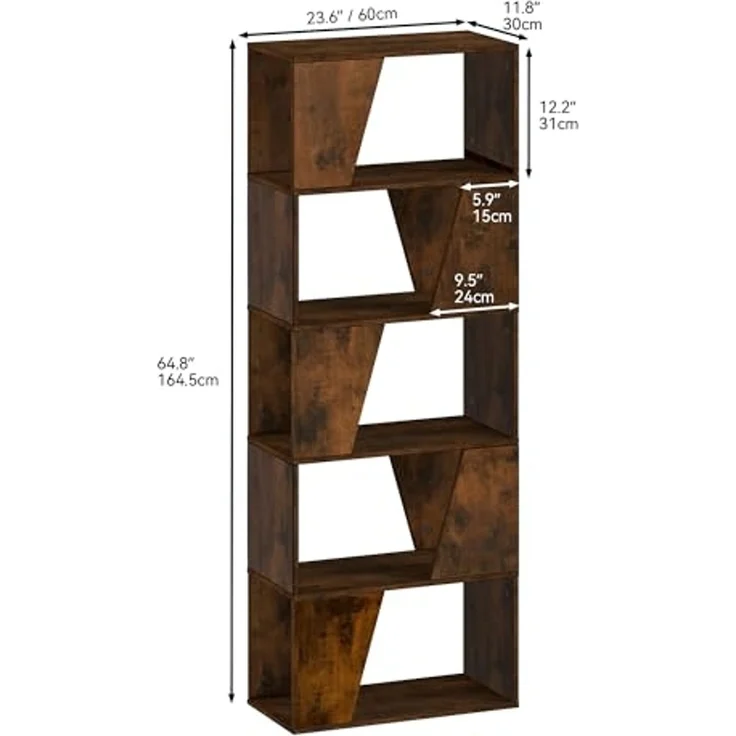 YITAHOME Bücherregal, 5-stöckiges hohes Standregal, industrielles Bücherregal, bodenstehendes Regal, Lagerregal mit offenen Regalen für Wohnzimmer, Schlafzimmer, Heimbüro, Vintagebraun – Bild 2
