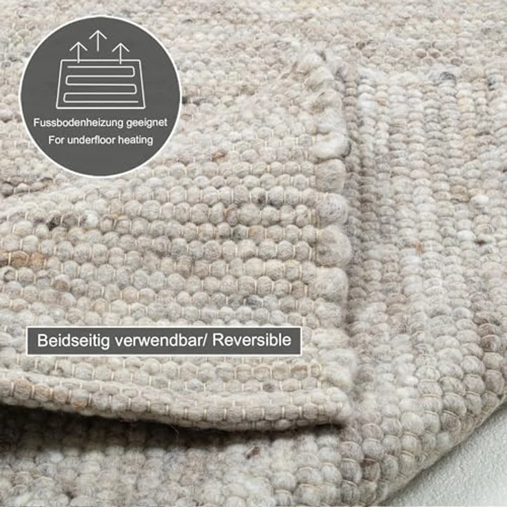 Tom Tailor Handwebteppich Alm Glück, rechteckig, Sand, 70x130 cm, beidseitig verwendbar, antistatisch, für Fußbodenheizung geeignet, aus 100% Wolle – Bild 5