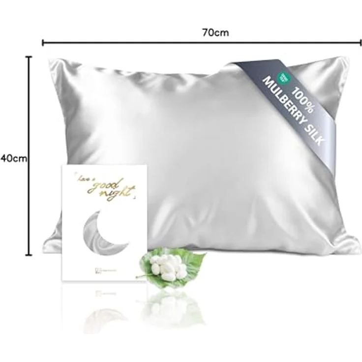 townssilk Kopfkissenbezug aus Reiner Maulbeerseide, 100% 19 mm, für Haare und Haut, Größe 40x70 cm, Kissenbezug, Kissenbezug mit verdecktem Reißverschluss, Fadenzahl 600, Silber – Bild 11