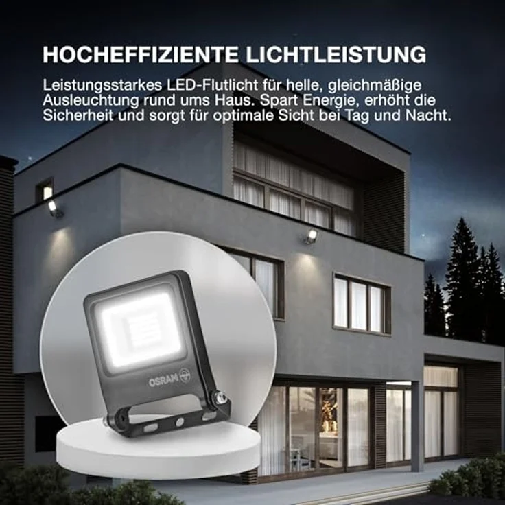Osram ENDURA FLOOD PC 30W LED-Fluter, 3000K warmweiß, 3000 Lumen, IP65 weißes Flutlicht, recyceltes Material, 180° schwenkbar, Weiß – Bild 2
