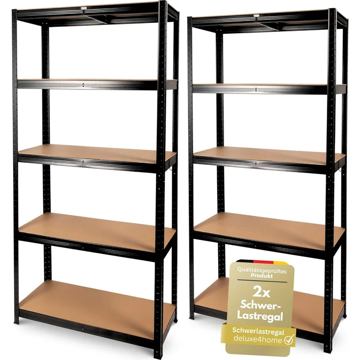 deluxe4home Schwerlastregal 2er Set Kellerregal verzinkt I 40x90x180 cm I Lagerregal bis 875kg