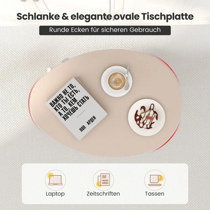 COSTWAY Beistelltisch, höhenverstellbar 74–108cm, Laptoptisch mit Rollen Rosa – Bild 2