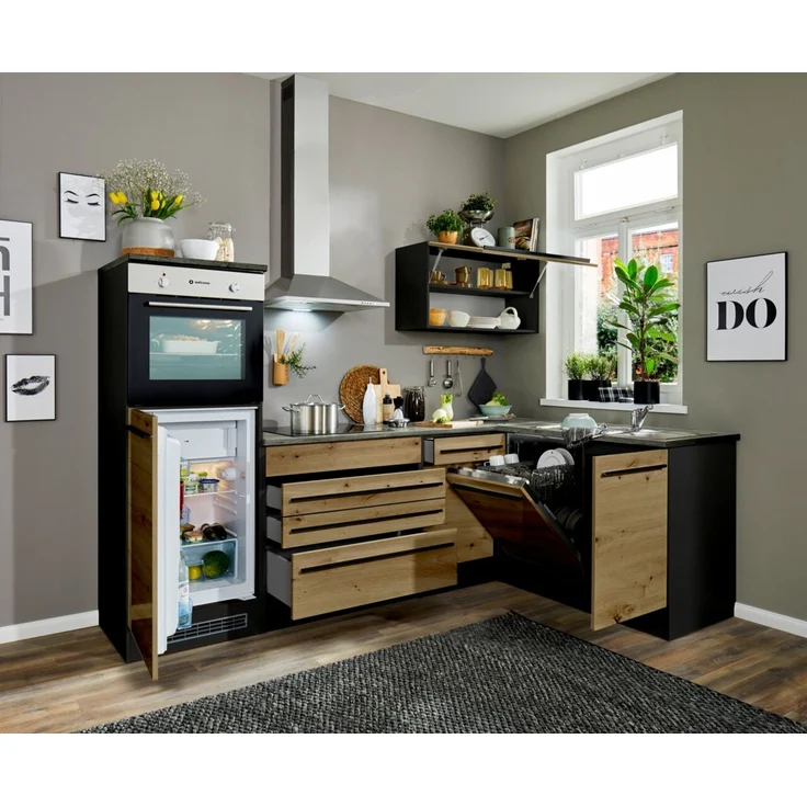Yourkitchen 'JAZZ' Küchenschrank Eckunterschrank, Holznachbildung Eiche Artisan, 115 x 90 x 60 cm, mit Schublade – Bild 4