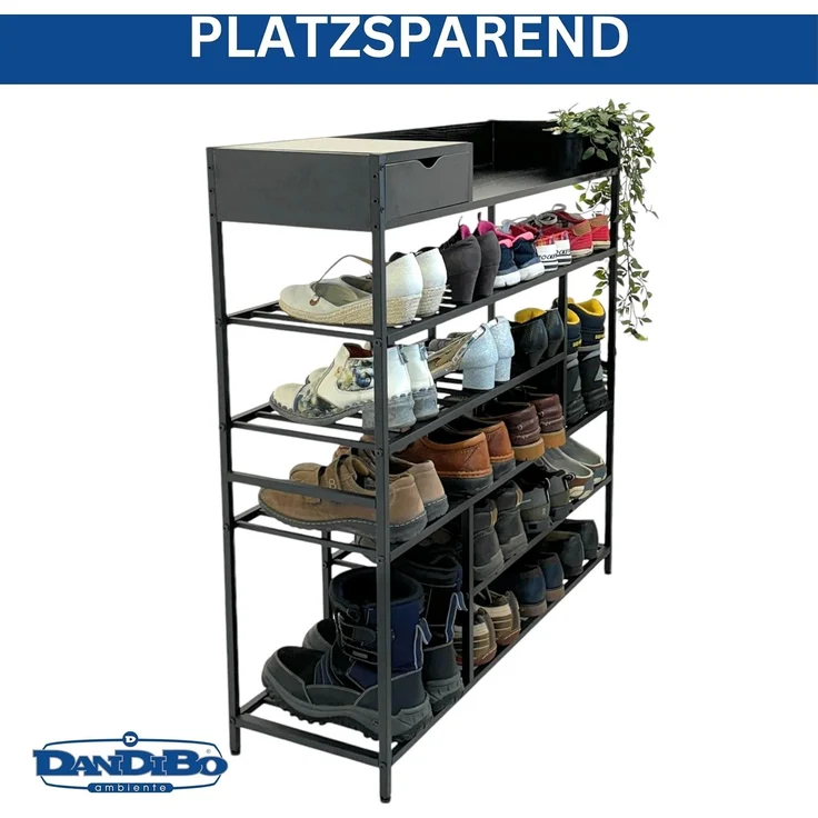 DanDiBo Schuhregal Platzsparend Metall Schwarz Modern 6 Etagen 100 cm mit Ablage Schuhständer mit Stauraum Schuhablage Schuhaufbewahrung Regal Design – Bild 5