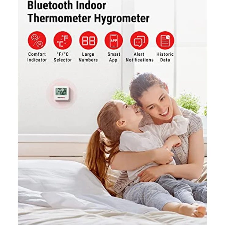 ThermoPro TP357 80m Bluetooth Hygrometer Innen Raumthermometer Digital mit APP Mini Luftfeuchtigkeitsmesser mit Smiley-Indikator Datengrafik für Innenraum, Büro, Weinkeller, Gewächshaus – Bild 3