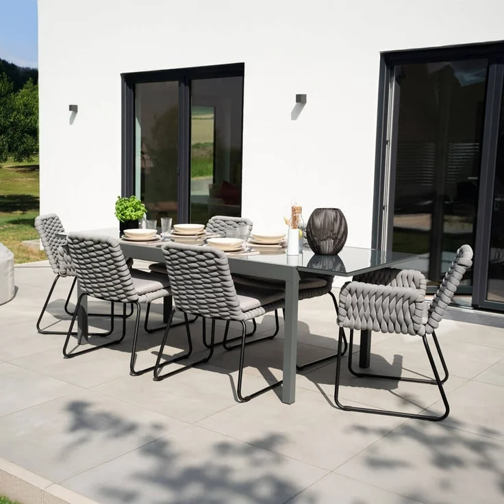HOME DELUXE Gartenstuhl mit Armlehnen aus Seilgeflecht BALERO Hellgrau - 7er Set – Bild 2
