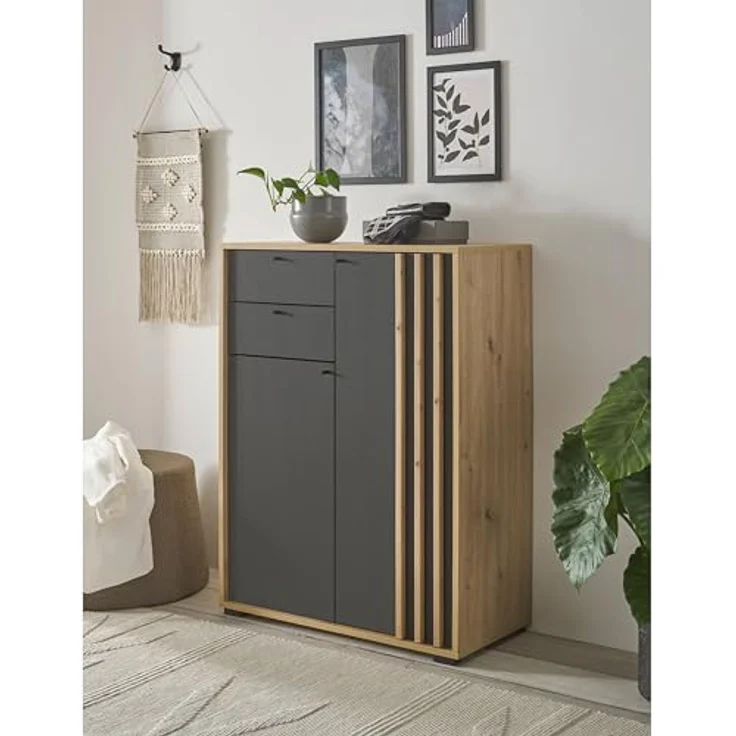 HBZ Schuhschrank Volano in schwarz, BxHxT 80x106x38 cm (1-St) Mit 2 Türen, 2 Schubkästen, 5 Einlegeböden – Bild 3